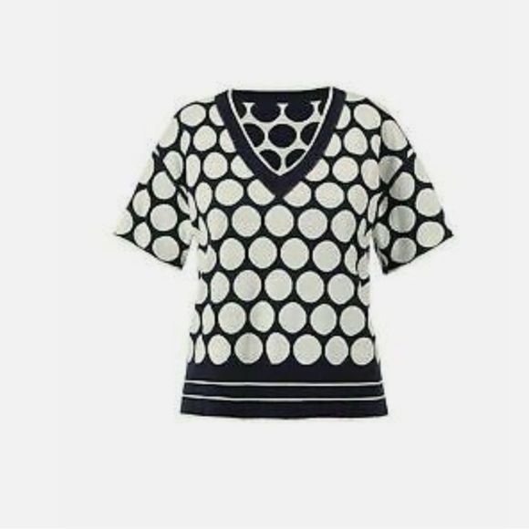 CAbi | Volley Reversible Navy and White Polka Dot Short Sleeve Pullover Sweater - Picture 14 of 16